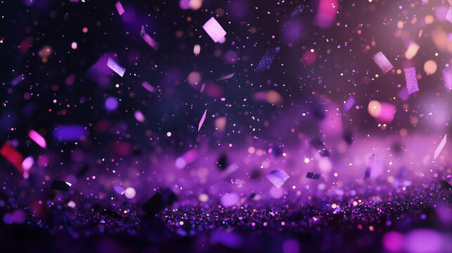 Festive Purple Celebration With Vibrant Confetti and Sparkling Lights