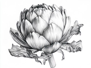 Obraz premium Artichoke drawing, botanical illustration, close-up, white background, kitchen decor