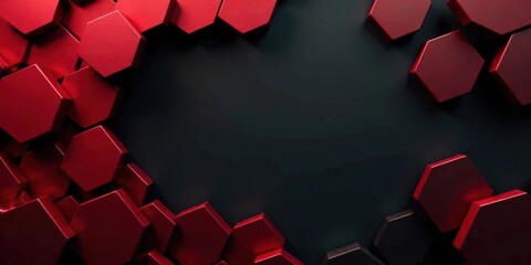 Abstract Crimson Hexagon Array with Dark Background Suitable for Modern Presentations and Designs
