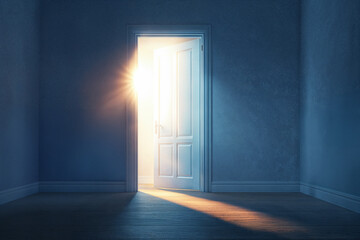 Rays of light entering a dark room through a half-open door.