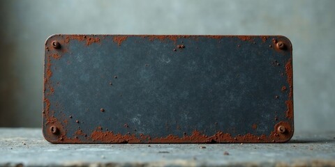 Rustic Rectangular Metal Plate with Textured Brown Accents on a Neutral Background