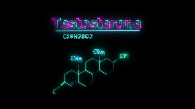 Testosterone Molecule Structure Symbol Neon Animation black background