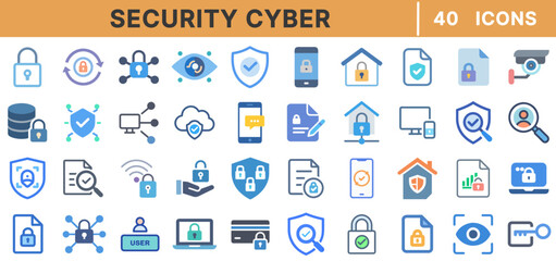 "Cyber Security Icons - Digital Protection, Secure Login, Encryption, Data Safety, Firewall Icons"