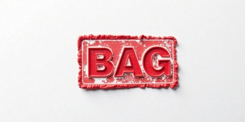 Red Stamped Bag Label A Close-Up Shot of a Textured Rectangular Seal with the Word Bag Imprinted