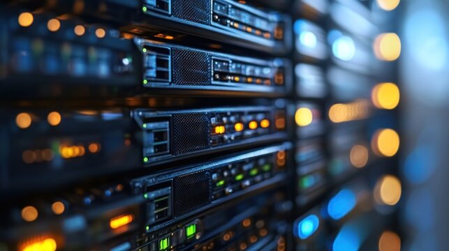 Data center servers glowing, rack, network, technology, illuminated, background, IT, infrastructure, computing, digital
