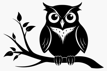 silhouette of owl with a tree branch vector 