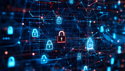 Fototapeta premium digital fractal realms: Digital network security concept with a blue futuristic light ball