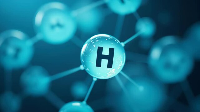 The letter "H" inside a circular glowing sphere with connected digital network lines, possibly representing hydrogen energy. Concept of: hydrogen power, renewable energy, clean fuel, future technology