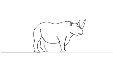 Rhino in continuous one line drawing. Rhinoceros single contour animal, Continuous One Line Drawing of Rhinoceros. Single Line Drawing Illustration of Rhinoceros.