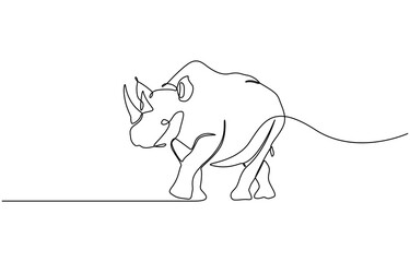 Rhino in continuous one line drawing. Rhinoceros single contour animal, Continuous One Line Drawing of Rhinoceros. Single Line Drawing Illustration of Rhinoceros.