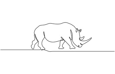 Rhino in continuous one line drawing. Rhinoceros single contour animal, Continuous One Line Drawing of Rhinoceros. Single Line Drawing Illustration of Rhinoceros.