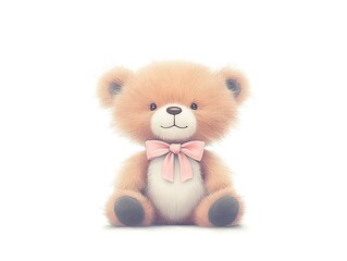 Cute Teddy Bear for Pink Bow, White Background.