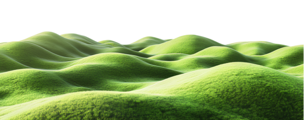 3D rendering of grassy hills, with vivid green hues and high-definition details, set against a transparent background