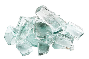Obraz premium A Pile Of Translucent Sea Glass Fragments, Reminiscent Of A Forgotten Treasure Washed Ashore, Glistening With Cool, Ethereal Light Against A Stark Isolated on Transparent Background