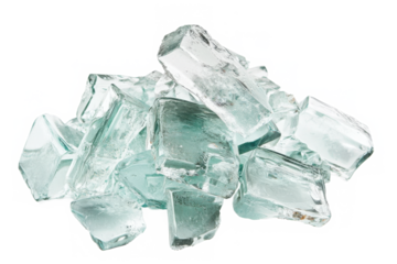 A Pile Of Translucent Sea Glass Fragments, Reminiscent Of A Forgotten Treasure Washed Ashore, Glistening With Cool, Ethereal Light Against A Stark Isolated on Transparent Background