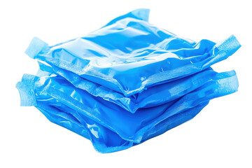 A Stack Of Vibrant Blue Gel Ice Packs Ready For Cooling Relief, Showcasing A Sleek And Shiny Plastic Texture Isolated on Transparent Background