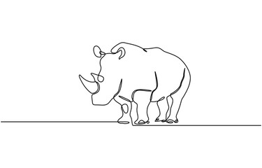 Rhino in continuous one line drawing. Rhinoceros single contour animal, Continuous One Line Drawing of Rhinoceros. Single Line Drawing Illustration of Rhinoceros.