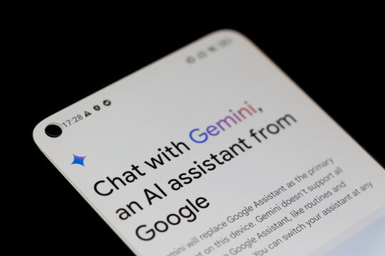 Warsaw, Poland - March 10, 2025: Close-up of smartphone screen displaying Gemini, an AI assistant from Google, highlighting essential features and functionalities.