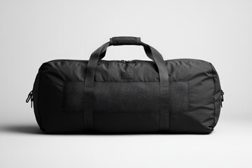 Durable black duffel bag designed for travel and gym use, showcasing sleek lines and sturdy straps, ideal for quick getaways or workouts