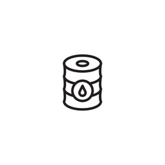 A barrel icon with a liquid drop symbol. Represents oil, fuel, or liquid storage. Simple line art design.