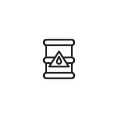 A barrel icon with a triangle warning symbol. Represents hazardous materials, chemical storage, or industrial waste. Simple line art design.