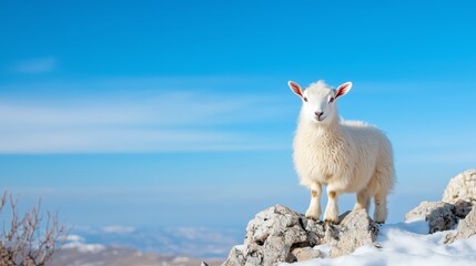 Fototapeta premium Playful goat on rocky terrain outdoors