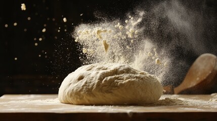 Freshly Kneaded Dough Preparing for Baking in Kitchen