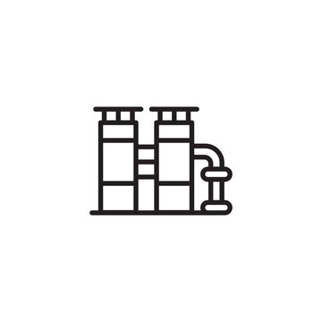 recommend clip art: A factory icon with two smokestacks and pipes. Represents industrial production, manufacturing, or power generation. Simple line art design.