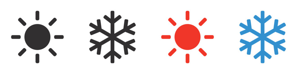 Set of hot and cold icons. Sun and snowflake symbols, season, climate control. Vector. EPS10.
