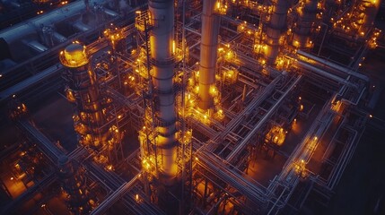 Oil Refinery Pipes at Night