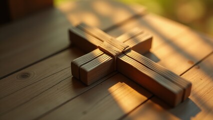 Gentle scene embracing Palm Sunday reverence with a Cross made of palm leaves on a calm surface