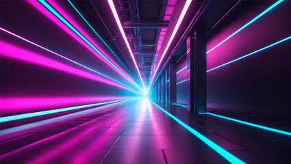 Bold cyberpunk-inspired background with vibrant magenta, electric blue, and deep black. Neon-style gradients, soft glow effects, and abstract futuristic waveforms create a dynamic, high-energy,
