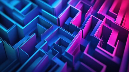 Fototapeta premium Abstract line art illustration featuring a folded paper effect with a vibrant blue and purple background depicting a maze created from paper elements