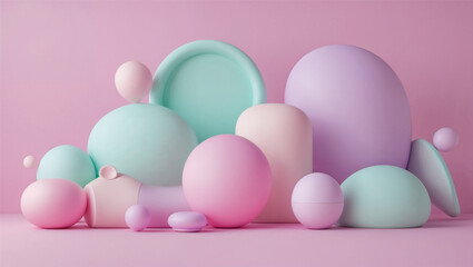 Playful and youthful background with bright pastel pink, soft mint, and light lavender. Soft, bubbly shapes and rounded geometric elements add a whimsical touch while keeping the design clean