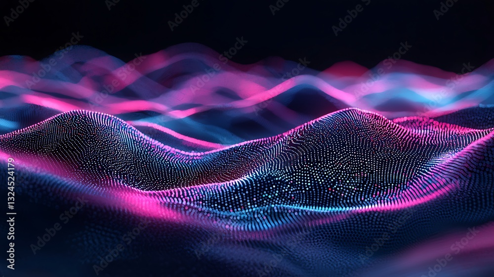 Poster abstract glowing wave background pink blue particle design