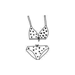 Swimming suit. Doodle bra. Modern and classic style top sketches. Plus siaze swimsuit