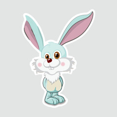Fototapeta premium Cute Cartoon Rabbit Vector Sticker. Adorable cartoon rabbit sticker with big ears and a friendly smile. Perfect for kids' decor, Easter themes, and fun animal illustrations
