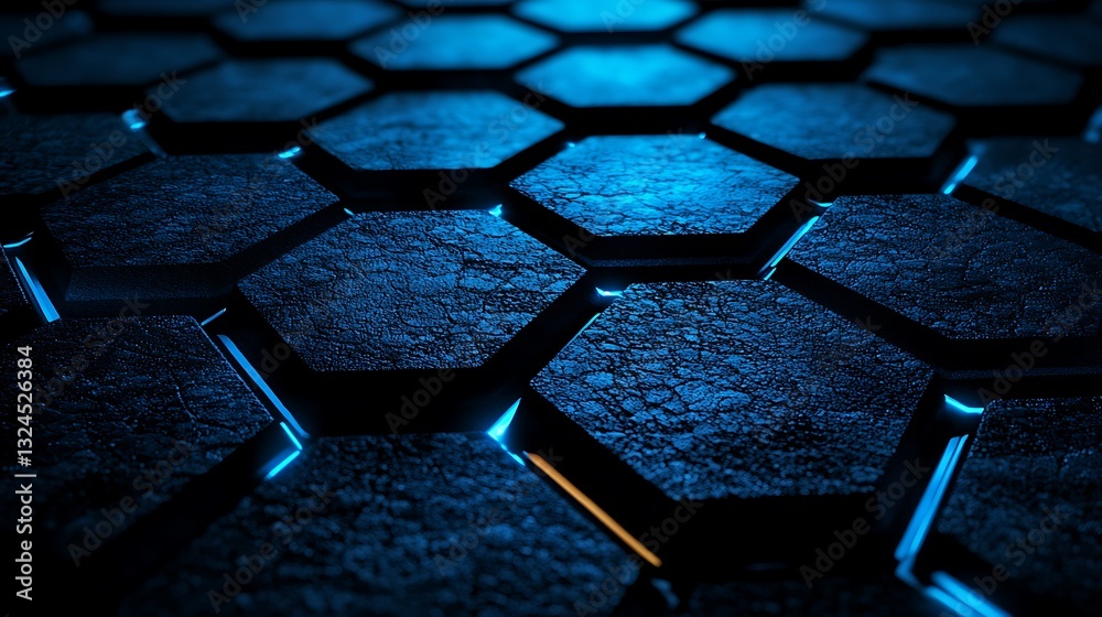 Poster Abstract Hexagon Pattern Blue Dark Texture Background