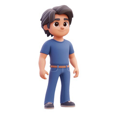 Charming Cartoon Character: A Stylish Young Man in Blue Jeans and Shirt - Full Body Illustration, Modern Fashion, Youthful Vibe, Graphic Rendering