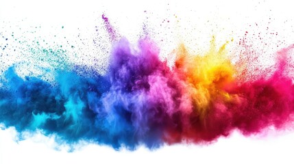 colorful rainbow holi paint color powder explosion isolated white wide panorama background