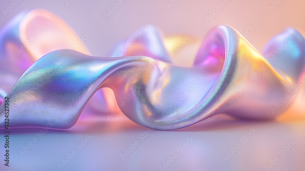 Poster abstract iridescent flowing form pastel colors 3d render