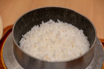A bowl of Japanese rice served on the table