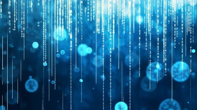 Futuristic neon matrix code flow with digital rain and light effects