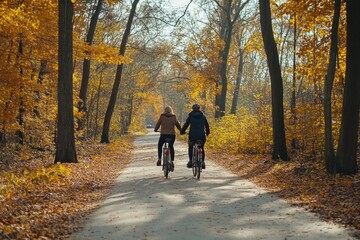 Fototapeta premium Cycling couple in forest