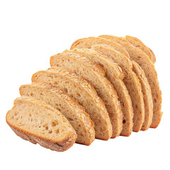 Freshly sliced loaf of bread displaying its soft texture and golden crust perfect for culinary use and baking inspiration isolated on a white background.