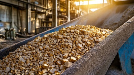 Gold Ore Processing with Conveyor Belt in Industrial Setting