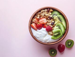 yogurt bowl with strawberry kiwi oat berry