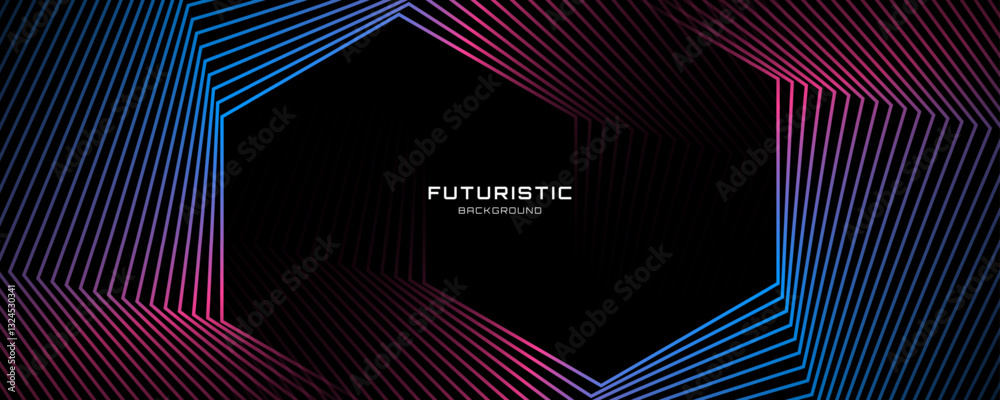 Poster blue red lines techno abstract background overlap layer on dark space with hexagon effect decoration