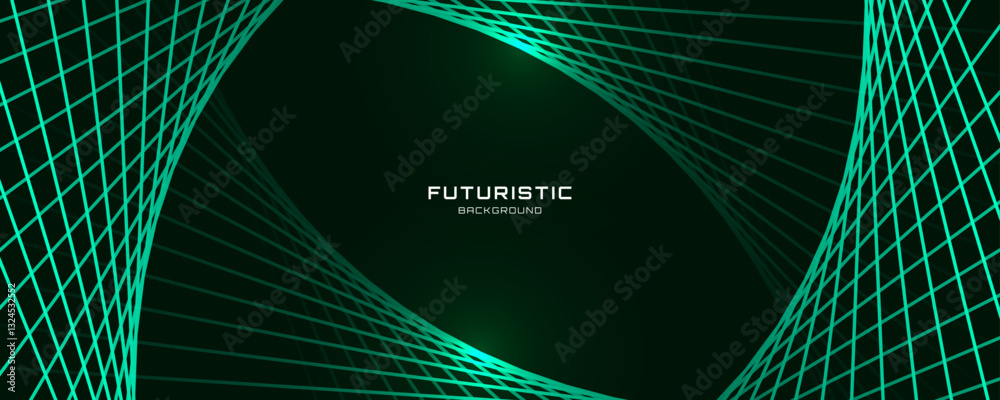 Poster 3D green lines techno abstract background overlap layer on dark space with waves effect decoration. Modern graphic design element stripes style concept for web, poster, flyer, card, or brochure cover