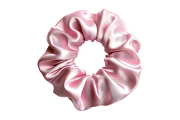 A pink silk scrunchie Isolated on White and Transparent Background PNG Image.